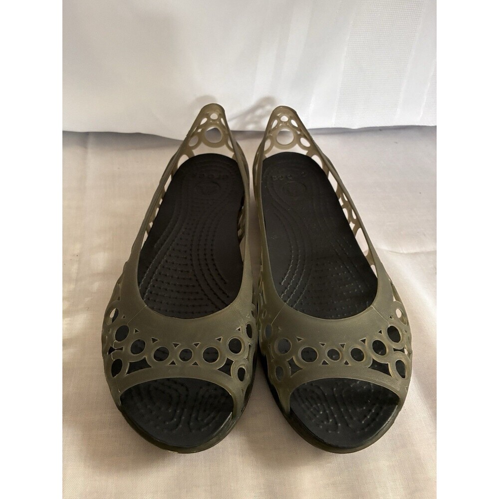Crocs Womens Green/Black Slip-On Open Toe Sandals Lightweight Synthetic